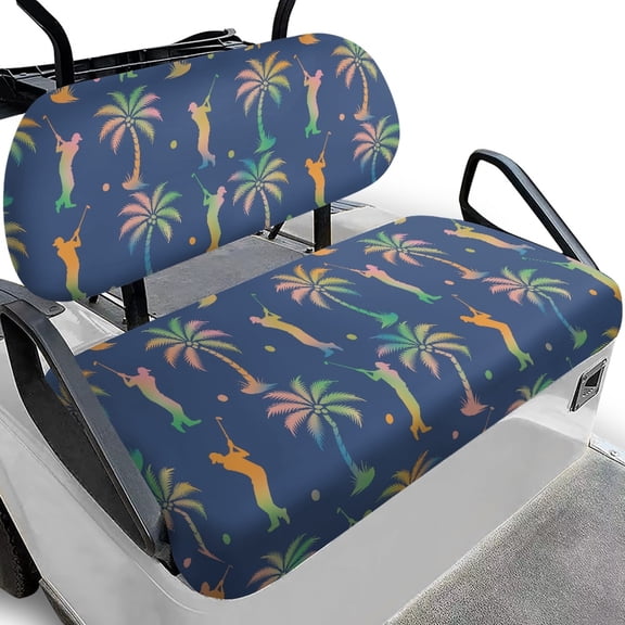 Pzuqiu 2 Piece Golf Cart Seat Covers Soft Breathable, Compatible with Golf Carts Outdoor Golf Cart Seat Covers and Backrest Cover(Palm Tree Golf)