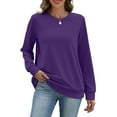 thumbnail image 6 of Crewneck Sweatshirts for Women No Hood Fall Casual Long Sleeve Pullover Tops Loose Sweatshirt with Pocket Purple M, 6 of 6