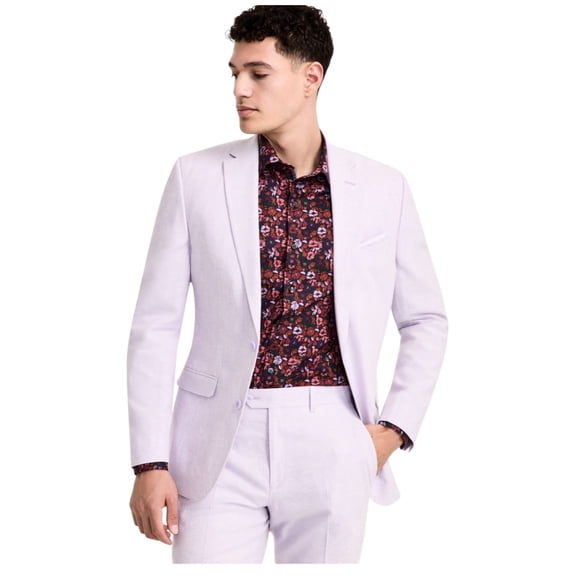 Bar Iii Mens Slim fit Suit Jacket Blazer 44 L Lavender Purple Solid Linen