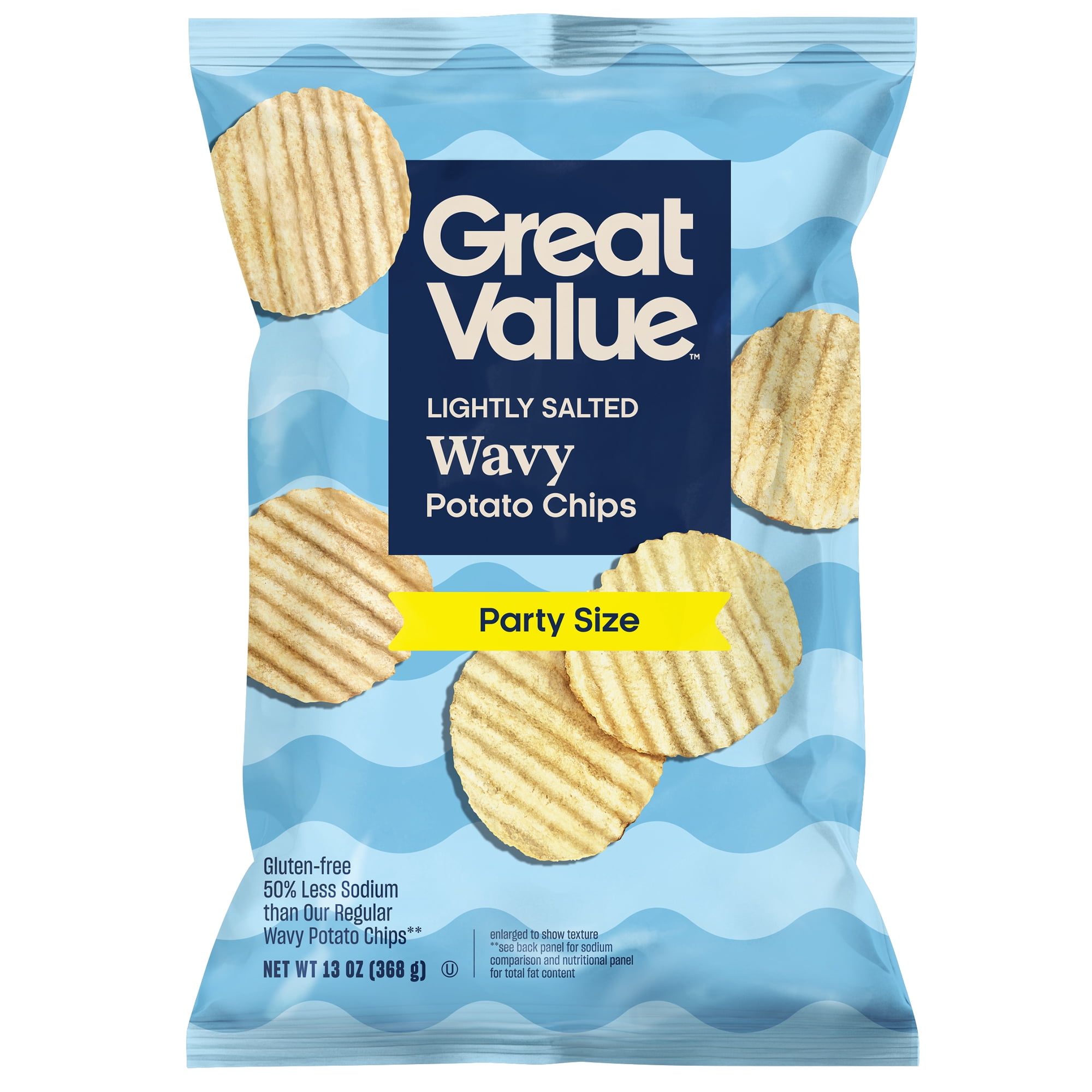 Great Value Lightly Salted Wavy Potato Chips Party Size, 13 oz