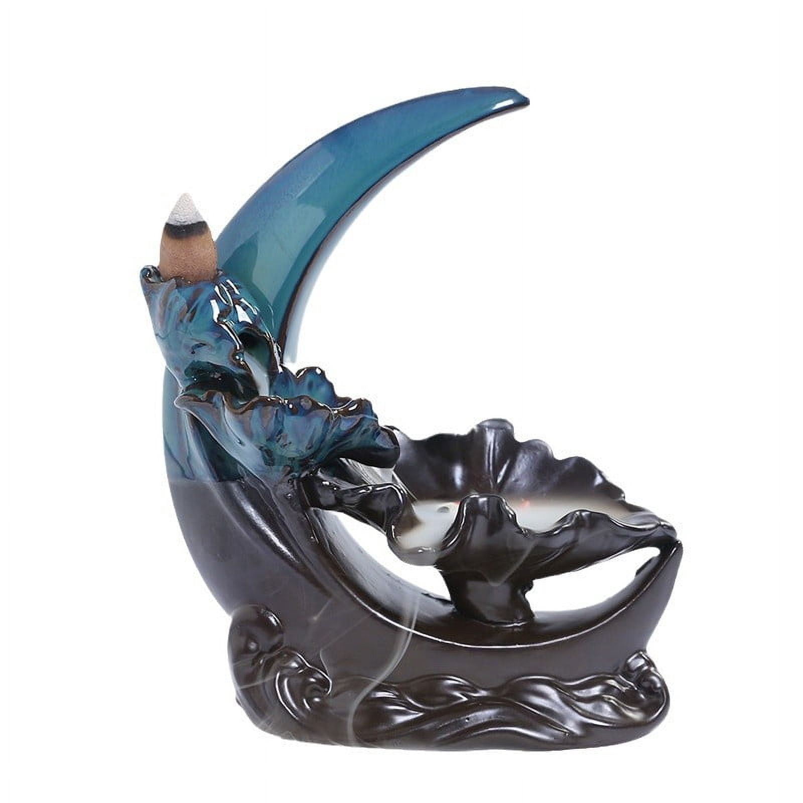 Ceramic Backflow Waterfall Burner Creative Moon Lotus Leaf Small Fish Sandalwood Backflow Incense Holder Craft Decoration