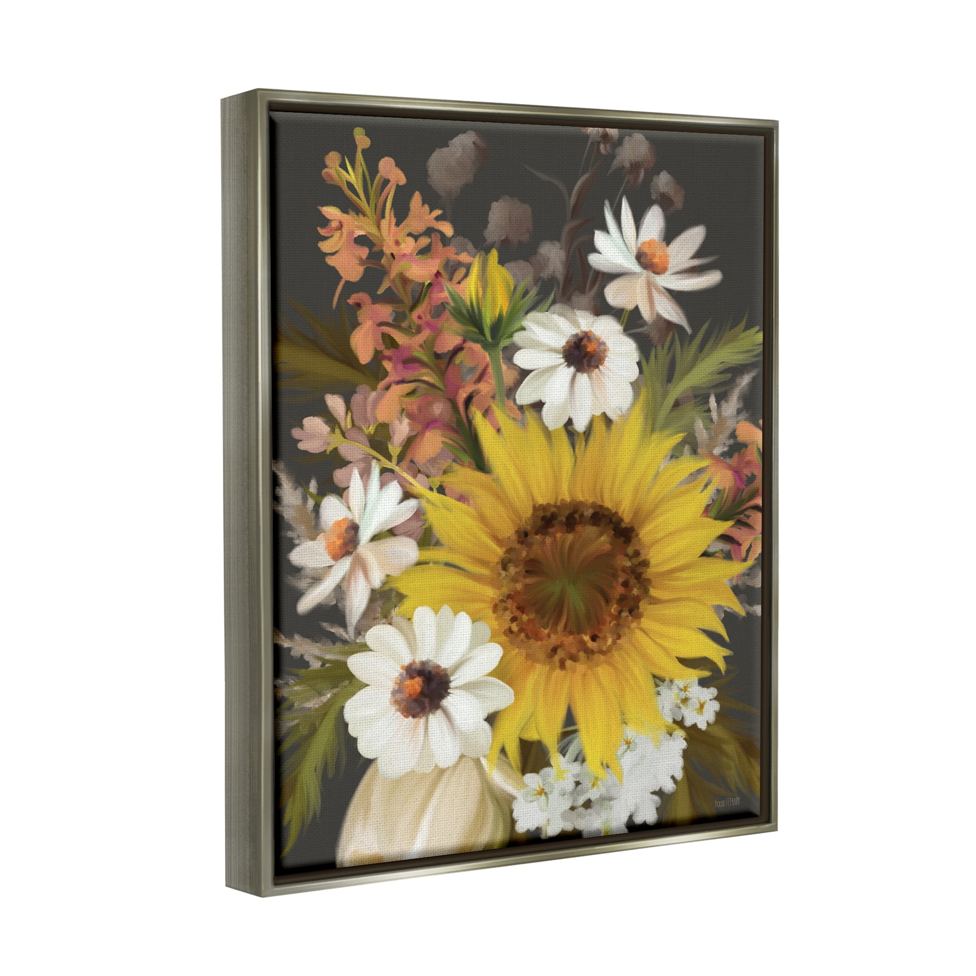 Stupell Industries Vintage Rural Florals Botanical & Floral Painting Gray Floater Framed Canvas Art Print Wall Art, 25 x 31