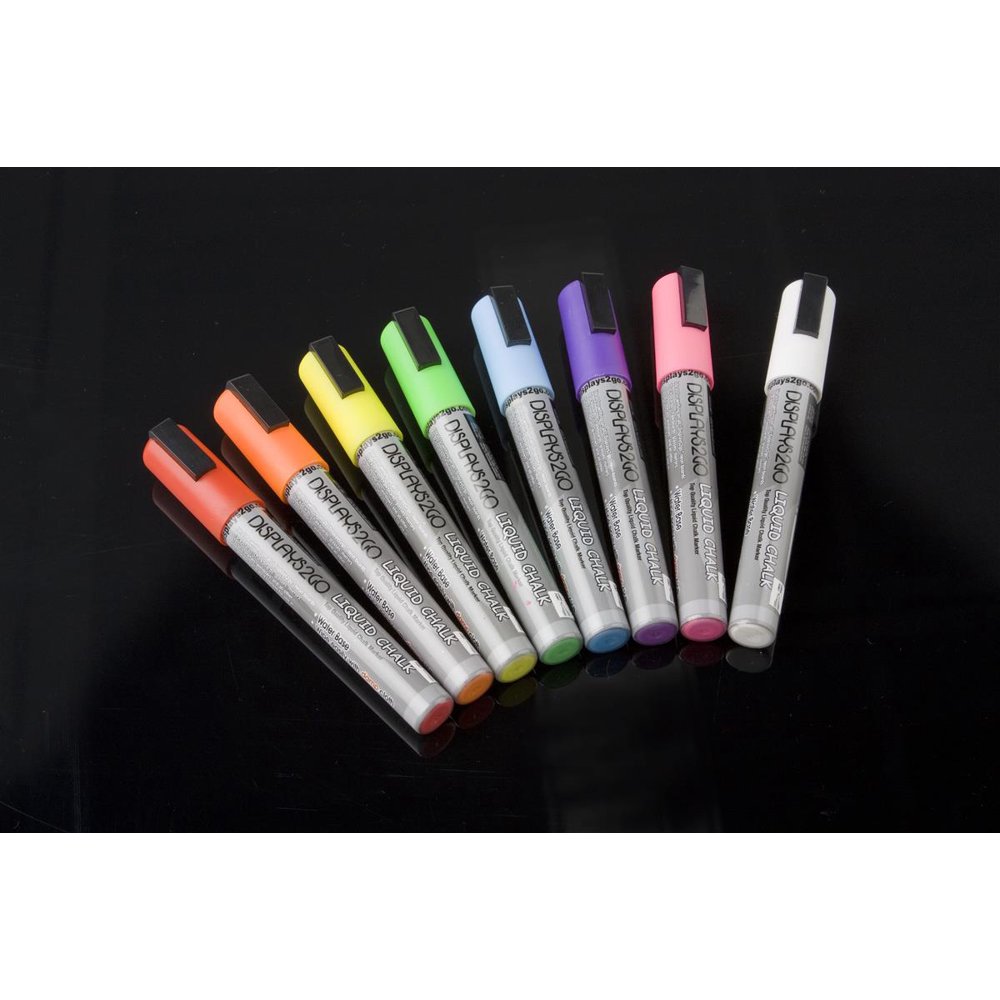 Set of 8, Liquid Chalk Wet Erase Markers, 3/16 Chisel Tip 8 Different