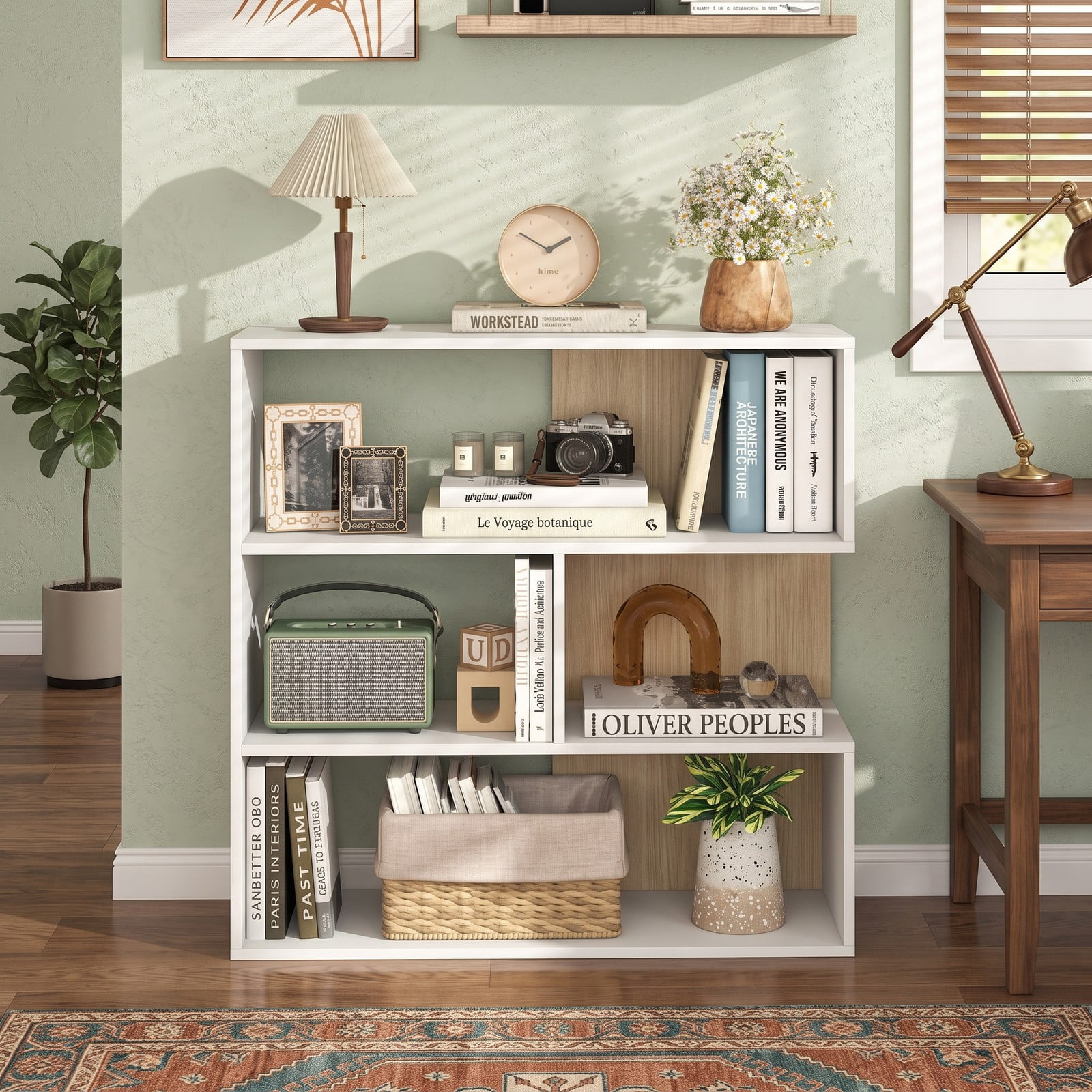 Furnibear Concave Geometric Bookshelf, 3-Tier Open Bookcase with Anti-Tipping Kit for Living Room Bedroom Study Office, Freestanding Display Storage Shelf Unit, White