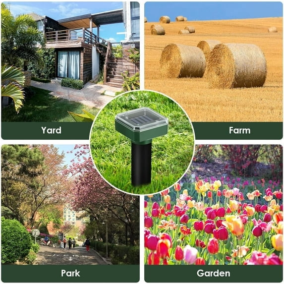 KingFurt 4-Pack Solar Ultrasonic Mole Repeller Outdoor Waterproof Sonic Spike Square