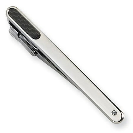 Stainless Steel Engravable Carbon Fiber Diamond Accent Tie Bar. Total Carat Wt- 0.035ct.