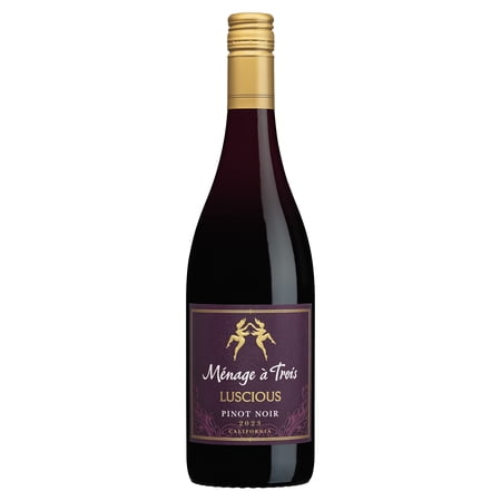 Menage a Trois Luscious Pinot Noir California Red Wine, 750 ml Glass Bottle, 13.5% ABV