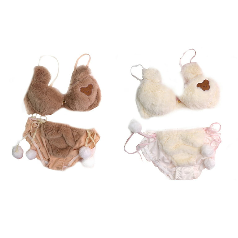 Winter Cat Paw Plush Underwear Women Comfortable Bra and Panty Set Cute  Japanese Girl Ear Sweet Lolita Lingerie Set