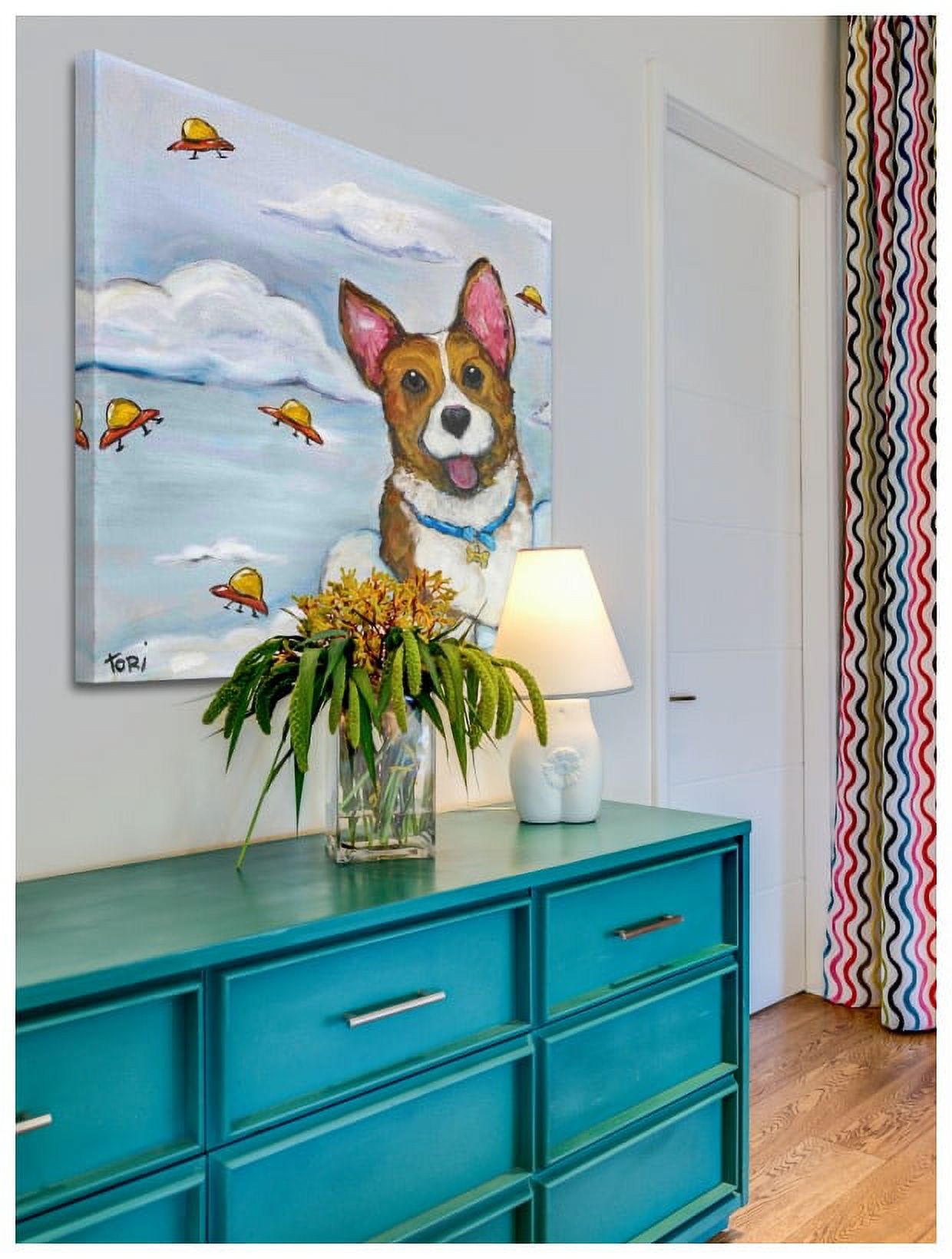 Marmont Hill "Corgi in Space" by Tori Campisi Painting Print on Canvas