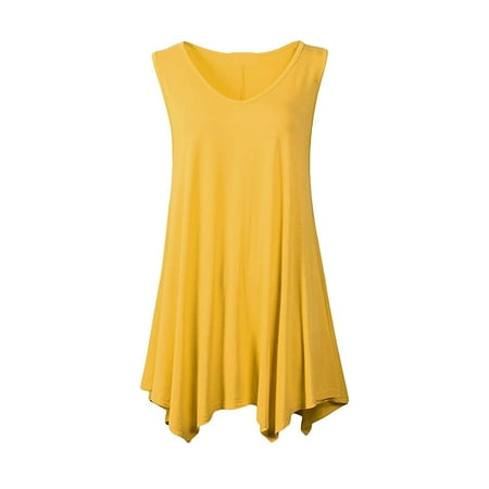 DondPO Going Out Tops for Women Corset Tops Womens Vest Extended Sleeveless V Neck Tunic TShirt Top Casual Summer Dress Loose Bottom Shirt Tank Top for Women Camisole Tops Yellow S