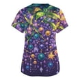 thumbnail image 4 of Mardi Gras Scrub Tops for Woman Sparkly Sequins Short Sleeve Nurse Uniform Glitter V Neck Gold Scrubs with Pockets Multicolor 4XL, 4 of 5