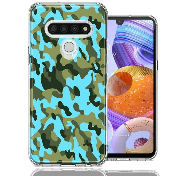 MUNDAZE For LG K51 Blue Green Camo Design Double Layer Phone Case Cover