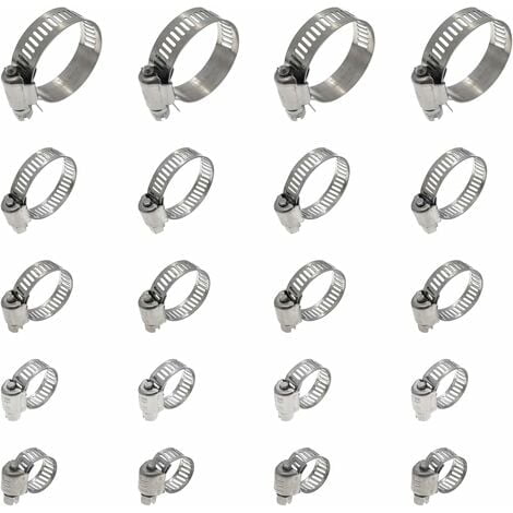 20 Pieces Pipe Clamp, Adjustable Pipe Clamp 16-25mm, 304 Stainless Steel Hose Clamp, Metal Hose Clamp, for Pipe, Home Gas, Family Water Pipe, Cable, Faucet, Etc z