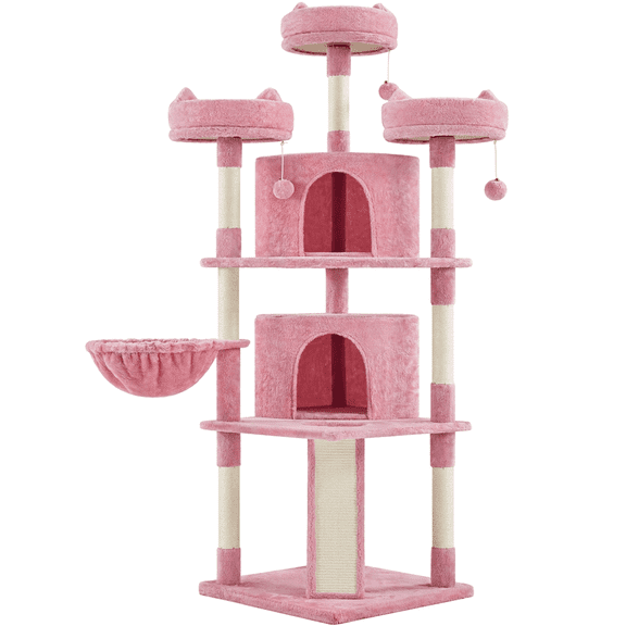 Alden Design 68.5"H Multilevel Large Cat Tree Tower with Condos and Perches, Pink