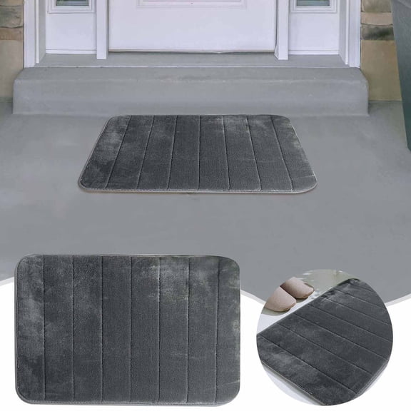 Striped Foam Bathroom Rug Soft Velvet Bath Mat | Thick 3/4" Absorbent Cushion | Non-Slip Dots Underside | Machine Washable Floor Carpet | Spa Comfort, Fade Resistant, 1 Piece