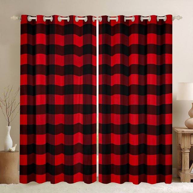 Erosebridal Rideaux et Draperies Géométriques Buffalo (38x54), Noir Rouge Rideaux Occultants 30 %-50 % pour Chambre, Déco à Carreaux