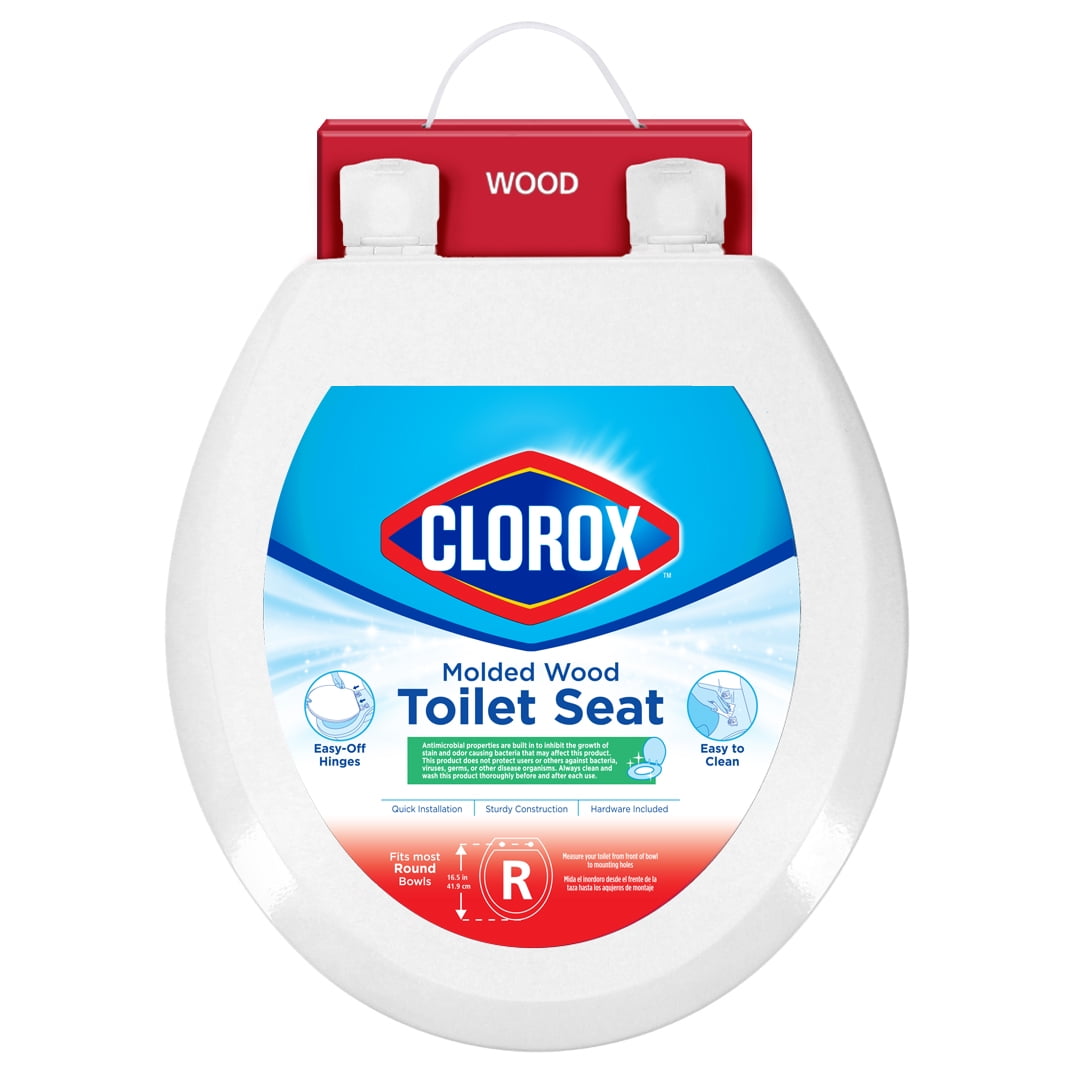 (4 pack) Clorox Antimicrobial Round Wood Toilet Seat with Easy-off Hinges
