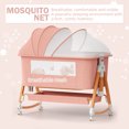 thumbnail image 4 of KORIMEFA 3-in-1 Bedside Cribs with 6 Height Adjustable, Easy Folding, Portable, Storage Basket and Wheels, Pink, 4 of 11