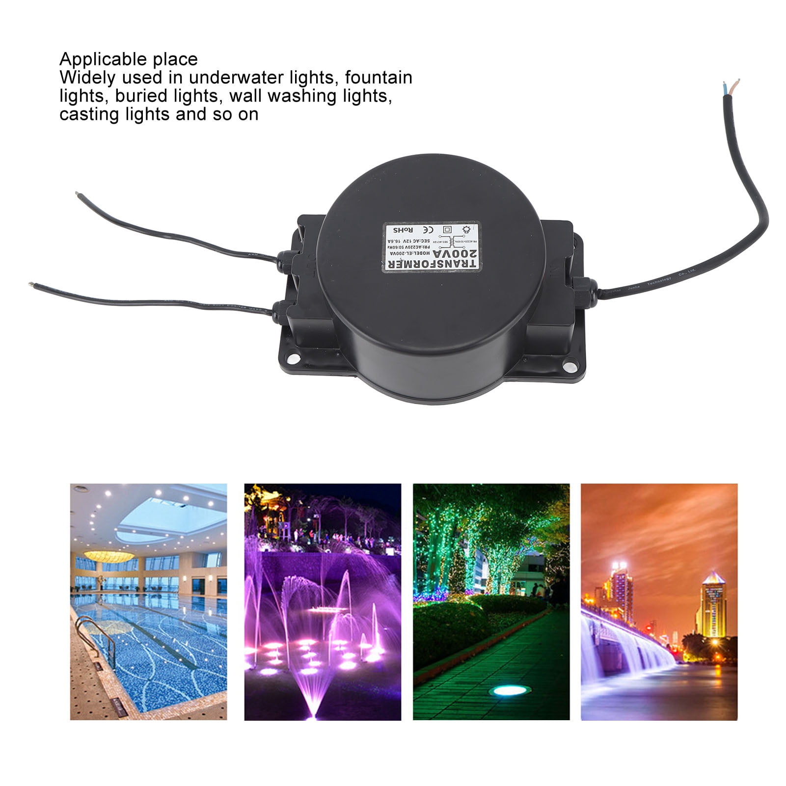 Yajisi 200W Pool Light Transformer 200VA AC 220V to 12V IP68 Waterproof Low Voltage Power Supply Unit for Underwater Swimming Pool Lights, Fountains, and Outdoor Landscape Lighting Applications
