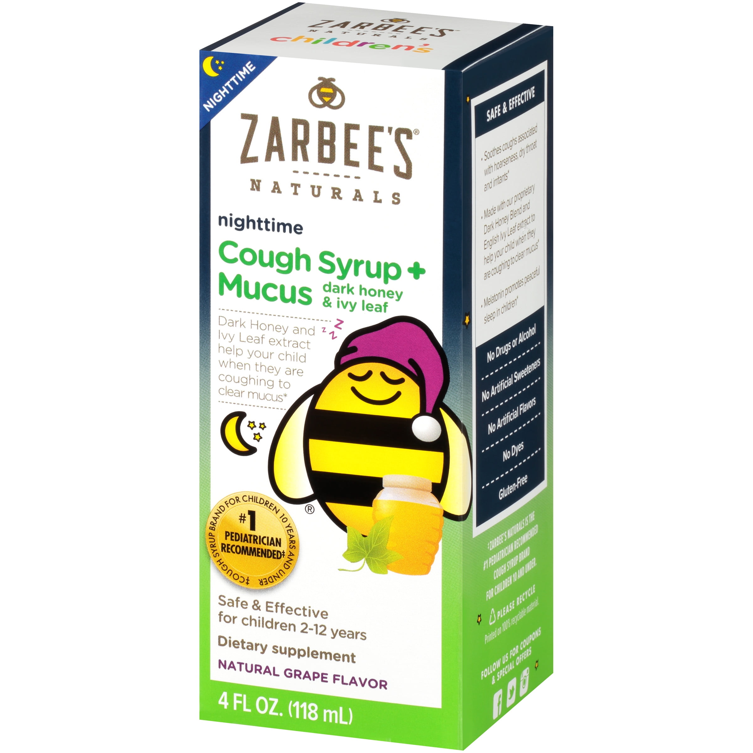 Zarbee's Naturals Children's Cough Syrup + Mucus Nighttime with Dark