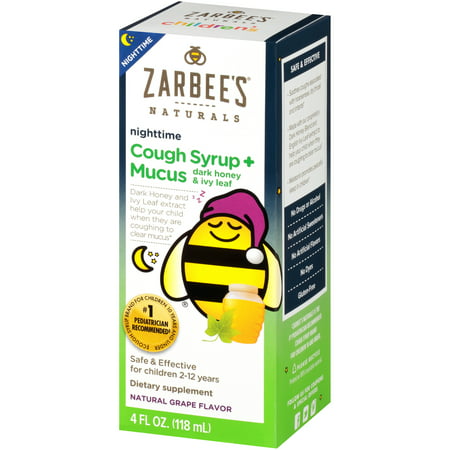 Zarbee's Naturals Children's Cough Syrup + Mucus Nighttime with Dark Honey & Ivy Leaf , Natural Grape Flavor, 4 Fl. Ounces (1 (Best Honey Brand For Cough)