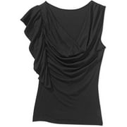 Susie Rose - Juniors Plus One Shoulder Ruffle Cowl Front Top