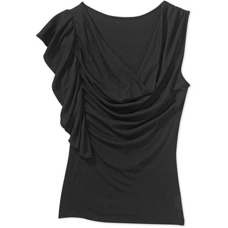 Susie Rose - Juniors Plus One Shoulder Ruffle Cowl Front Top