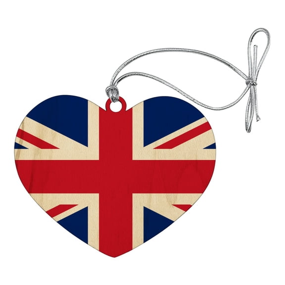 United Kingdom Great Britain Union Jack Country Flag Heart Love Wood Christmas Tree Holiday Ornament