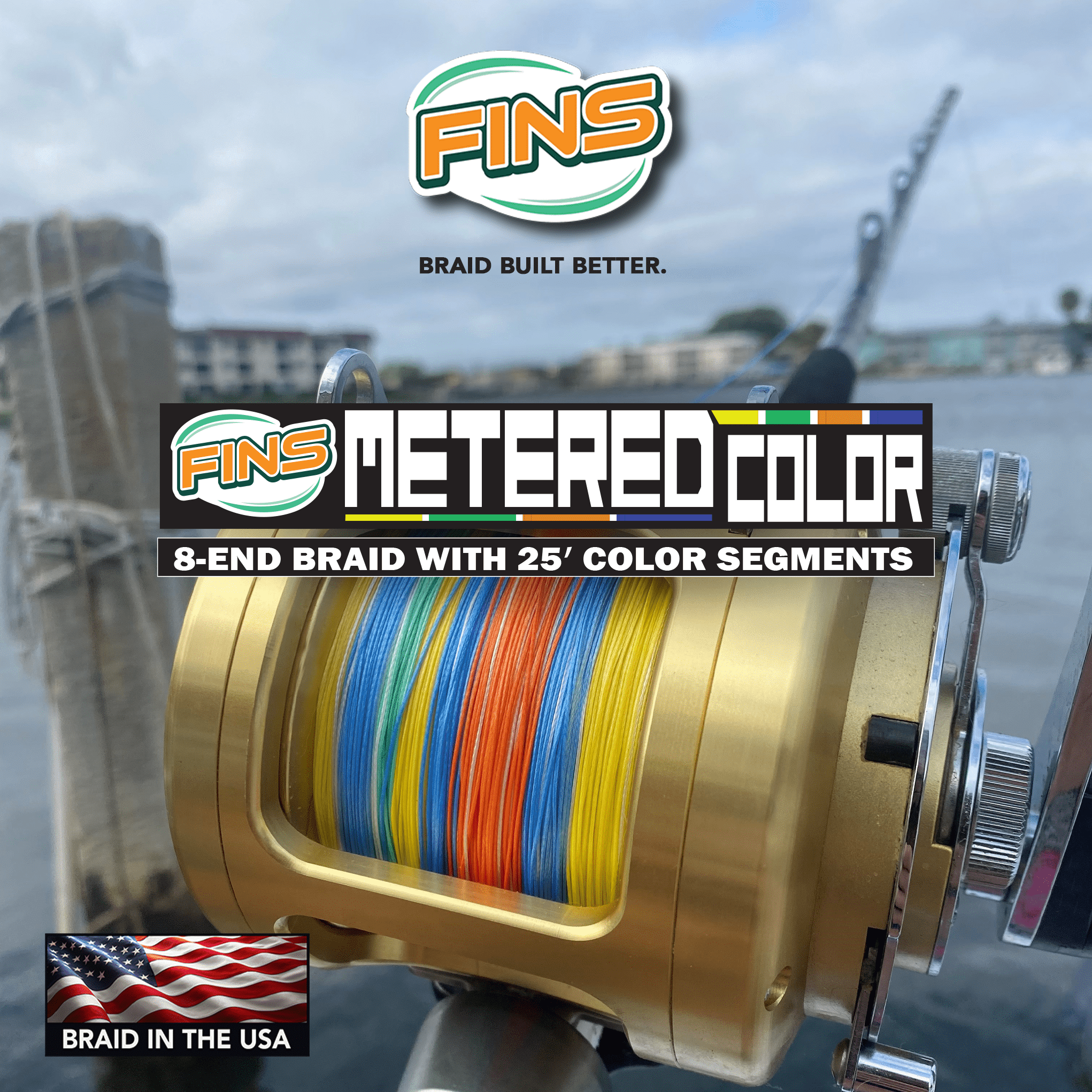 FINS Braids Metered Color 8-End Braid with 25’ Color Segments Braided Fishing Line, 200 lb 1200 Yds