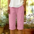 thumbnail image 3 of Shorts for Womens Summer Casual Elastic Waist Drawstring Shorts with Pockets Knee Length Bermuda Shorts Rolled Hem Button Beach Pants, 3 of 8