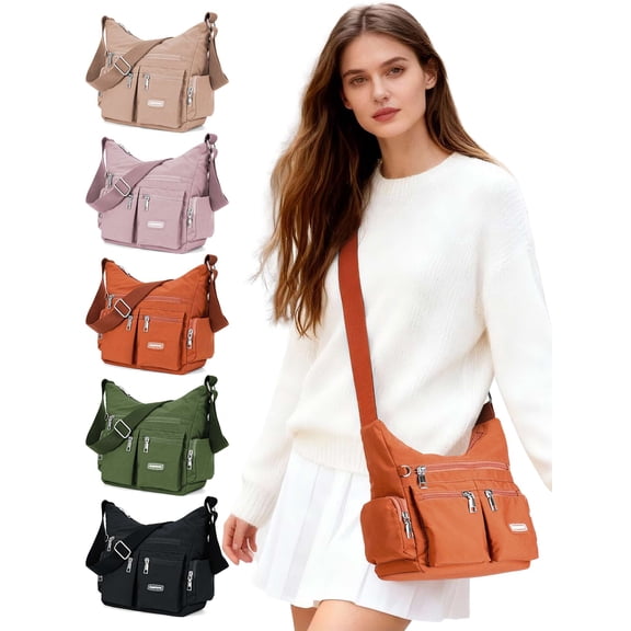 LAVA Large Crossbody Bags for Women Zip Pocket Cross Body Purses Waterproof Nylon Shoulder Handbag Working Bag for Ladies (Black)