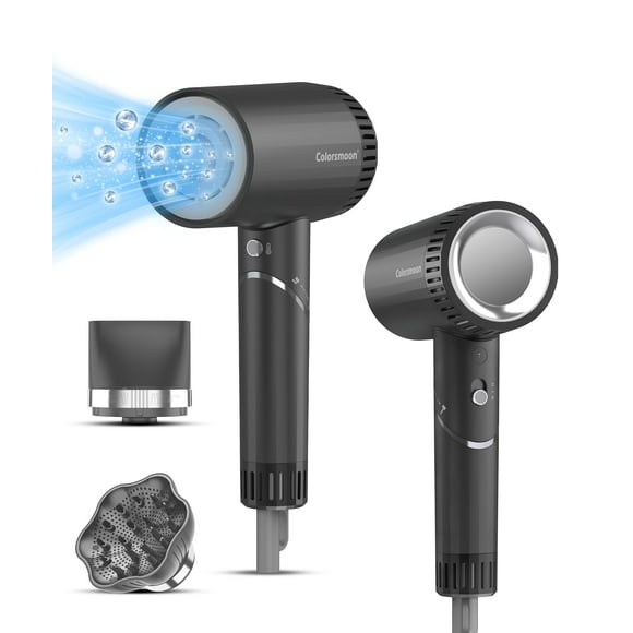 Secador de pelo Colorsmoon de alta velocidad de 100.000 RPM para mujeres y hombres, secado rápido, 500 millones de iones negativos, control de calor, silencioso, con difusor y boquilla, compacto y ple