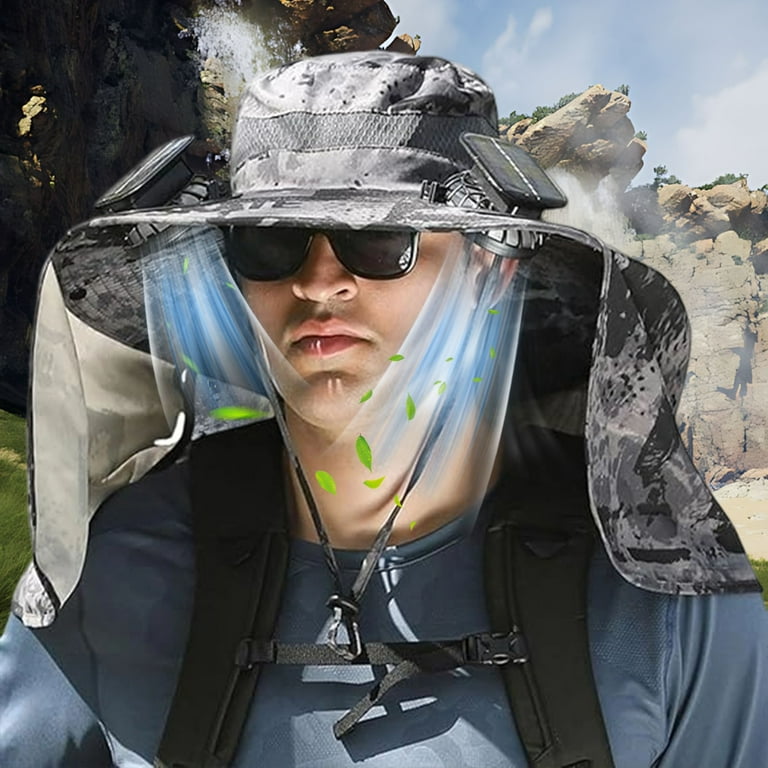 Large Sun Protection Fishing Hat with Dual Solar Fan USB