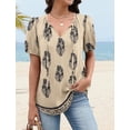 thumbnail image 7 of UZMOG Boho Tops for Women, Summer V-Neck Tie Front Peasant Blouses Casual Puff Sleeve Loose-Fit Flowy Shirts Beach Vacation, 7 of 7