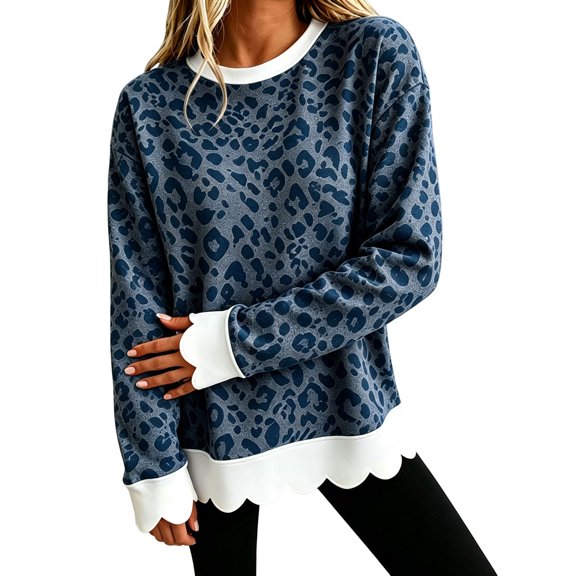 Womens Oversized Crewneck Sweatshirts Scalloped Casual Pullover Long Sleeve, Comfort Soft Cute Sweater, Relaxed Loose Fit, Lightweight Loungewear, Athletic Daily 2026 Trendy Fall Outfits