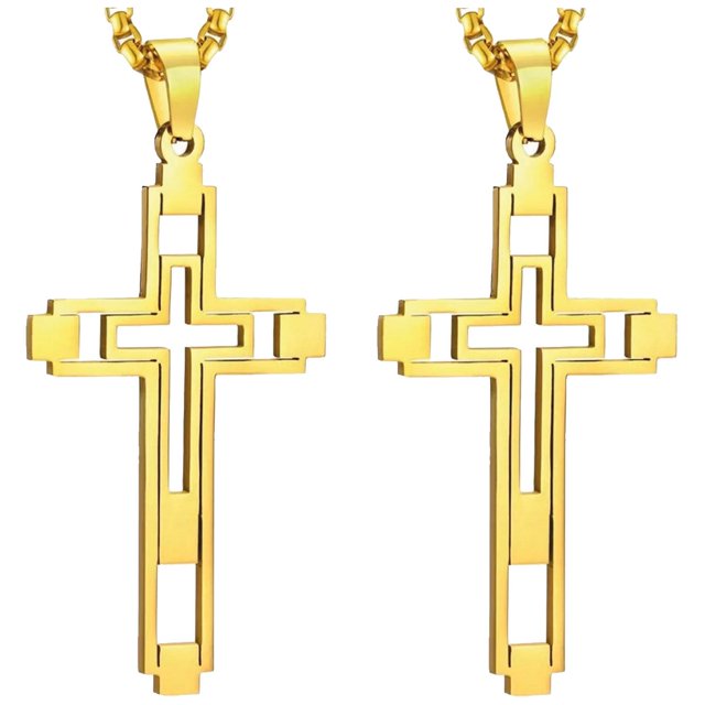 Cadenas Hermosas EchCross02 2Pzas Oro Collar Cruz Dije 2.5x4.5cm Metal.