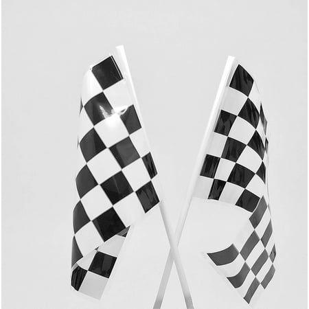 GIFTEXPRESS Pack of 72, Mini Plastic Checkered Flags Bulk Party Supplies 4 x 6 Inch/ Black and White Racing Flags Polyester for Racing Themed Parties, Pinewood Derby