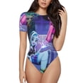 thumbnail image 1 of Rocae Monstre Haut pour une Pièce Col Rond Manches Courtes Justaucorps pour Femmes Justaucorps Basique Décontracté Combinaison Quotidienne T-Shirts-TG, 1 of 7