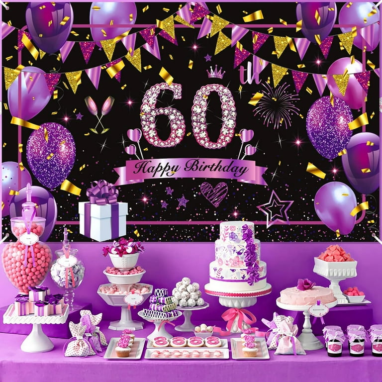 Lheaggik Purple 60th Birthday Decorations Banner Purple Black Gold