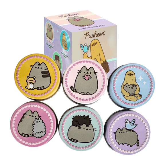 Pusheen Surprise Candy Tin, Blind Box Collectible, Fruit Flavored Hard Candy, 6 Unique Designs, 0.7 oz