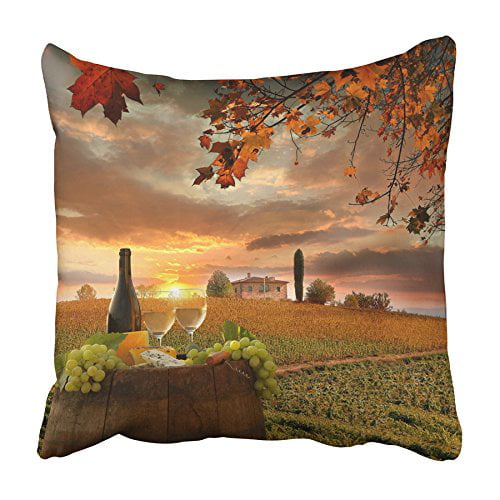 Awowee Flax Throw Pillow Cover Red White Wine Barrel on Vineyard in Chianti Tuscany 18x18 Inches Pillowcase Home Decor Square Cotton Linen Pillow Case Cushion Cover