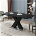 thumbnail image 4 of Modern Square Dining Table,Stretchable,Printed Black Marble Table Top+MDF X-Shape Table Leg with Metal Base, 4 of 14