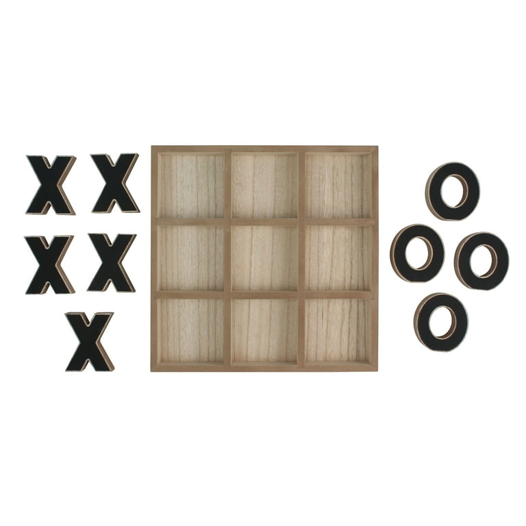Mainstays Decorative 12 Inch Wooden Tic Tac Toe Set Brown Game and