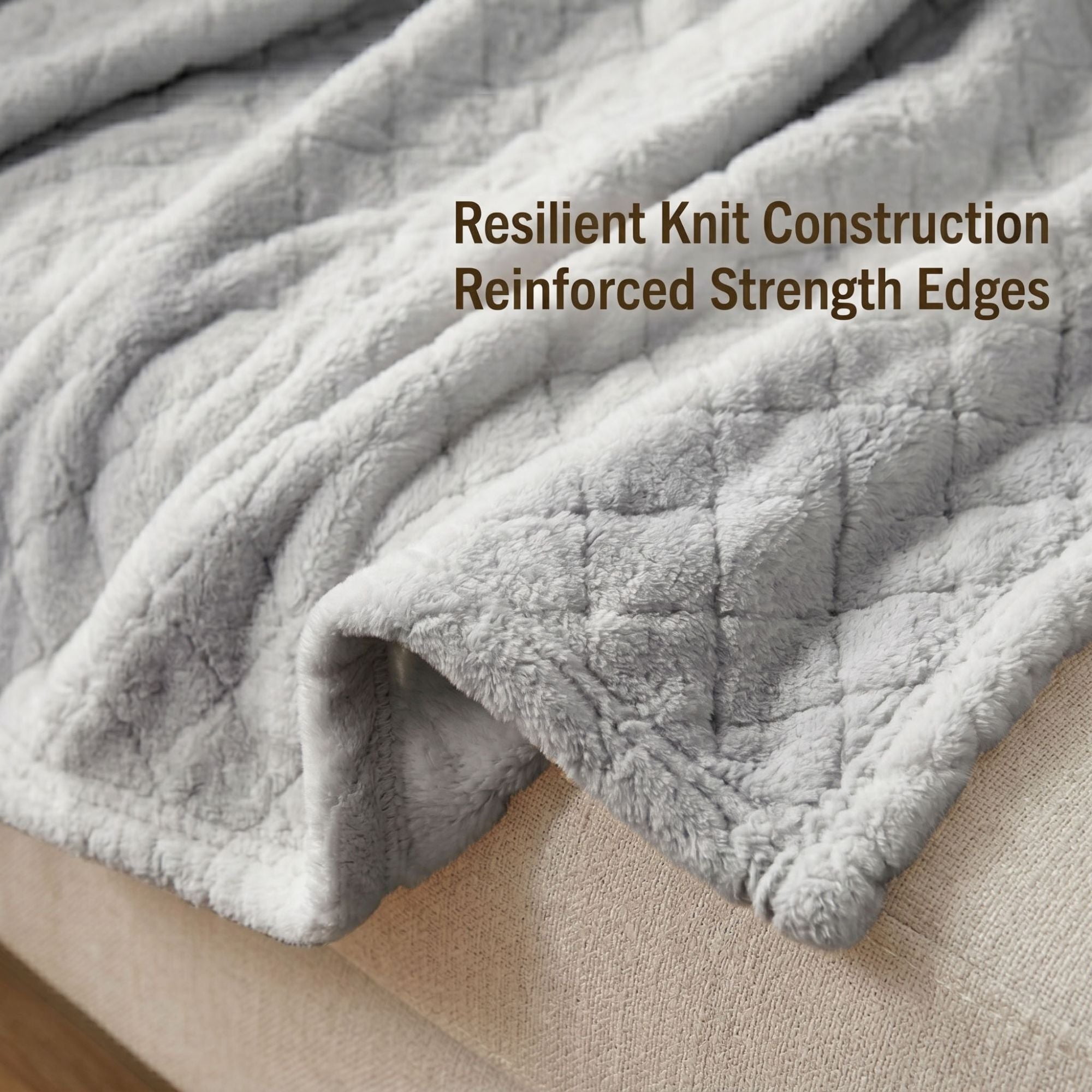 Superior Holly Grid Fluffy Fleece Blanket, Twin XL Size, Platinum