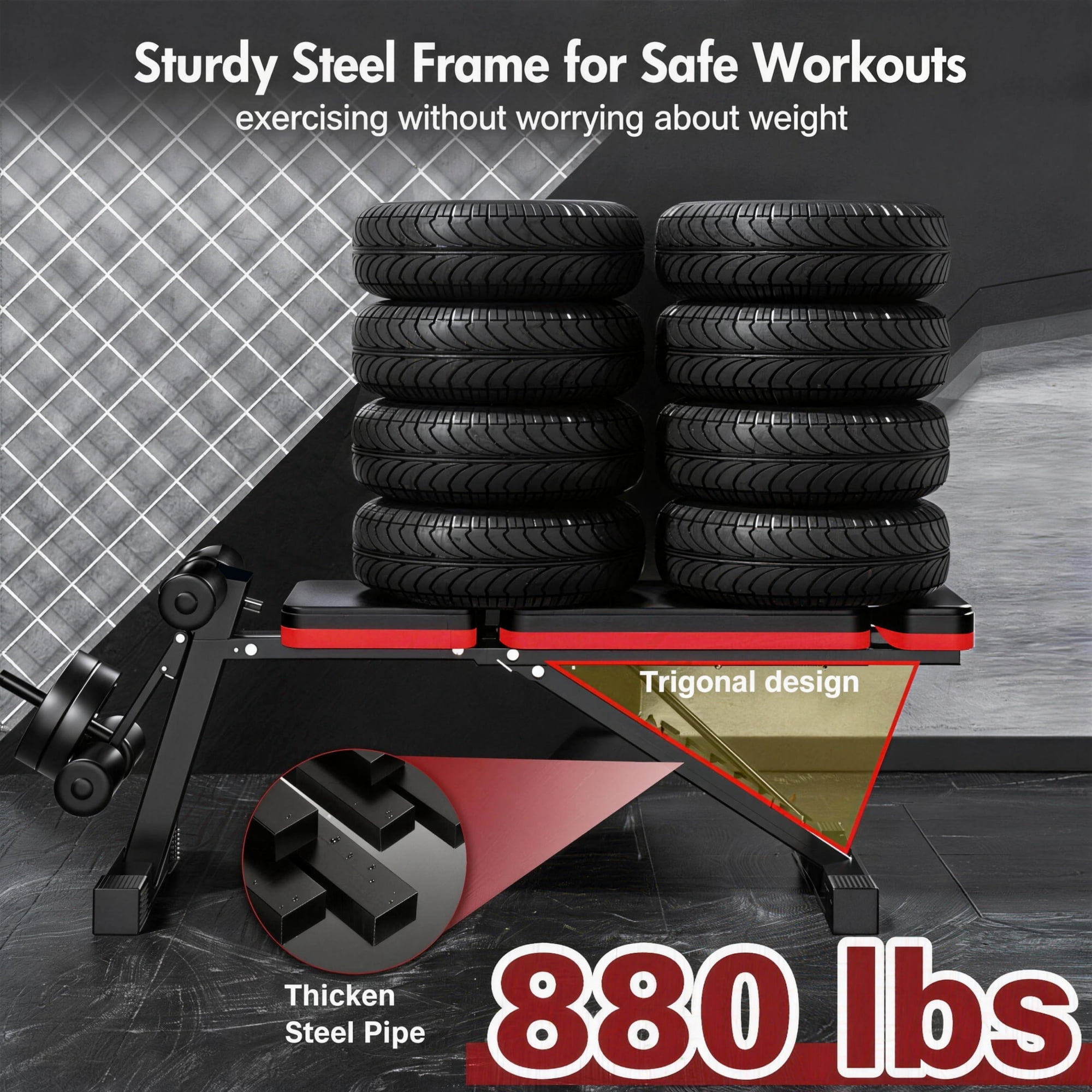 Weight Bench,Blacksmith Foldable Workout Bench with Leg Extension and Extended Headrest,880 LBS Capacity Incline Decline Bench for Home Gym Full Body Exercise