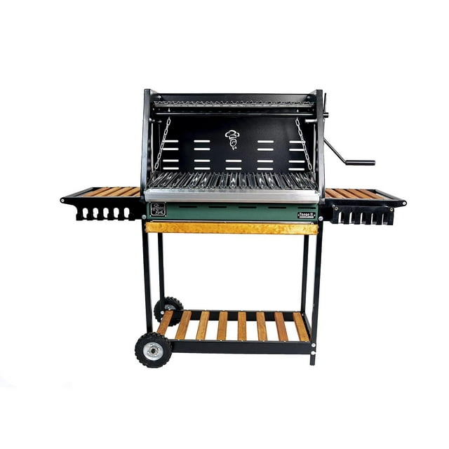 Asador de Carbón Hobby Grill Negro Verde con Altura Ajustable y Ruedas de Hule Sólido