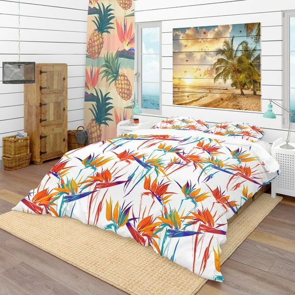 Designart 'Imprints Strelitzia Flowers Mix Repeat Pattern' Tropical Duvet Cover Set