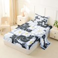 thumbnail image 2 of Homewish Vintage Daisy Floral Twin Sheets,Boho Geometric Art Bedding,White Blue,3pcs,1 Fitted Sheet and 1 Pillowcase, 2 of 6