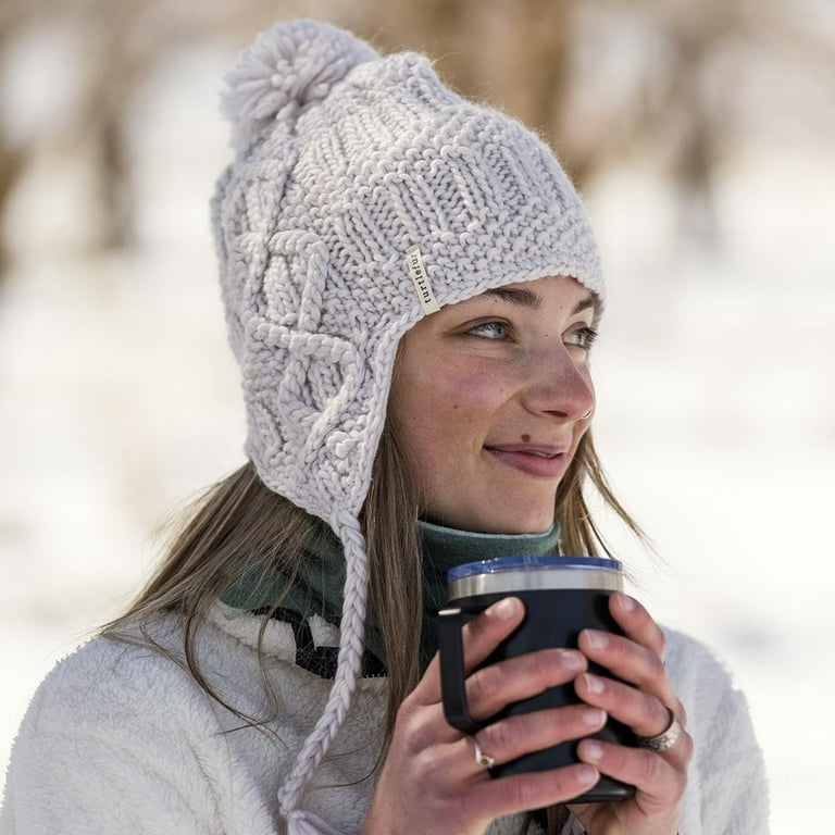 Turtle Fur Women's Gianna Merino Wool Fleece Lined Earflap Winter Hat,  Natural 