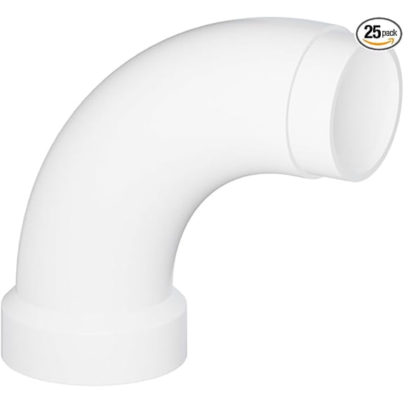 2 in. White PVC DWV Long Sweep 90° Street Elbow, Hub x Spigot Drain, Waste & Vent Fitting, (25 Pack)